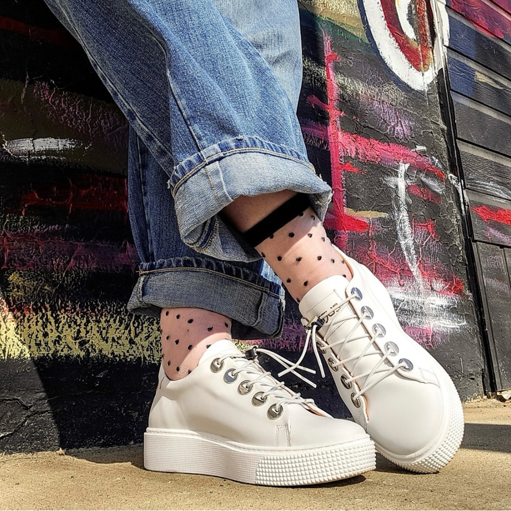 Mjus White Platform Leather Sneakers with Chunky Sole
